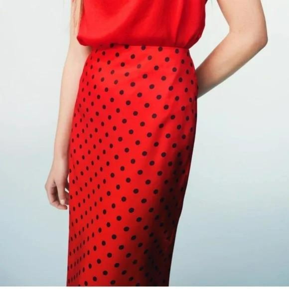 ZARA POLKA DOT SKIRT BLACK RED - Picture 5 of 9